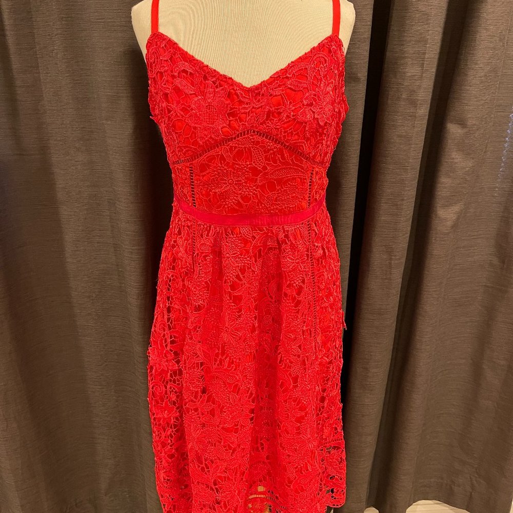 NWT Ted Baker Valens Mixed Lace Midi Dress ~ Red ~ 3 ~ US Size 8 - Picture 2 of 7